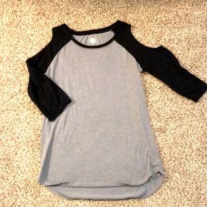 SO Brand 3/4 Length Baseball Style shirt with cutout shoulders